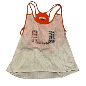 Miami Nuyu Orange and White Mesh Tank Top Size M NWOT